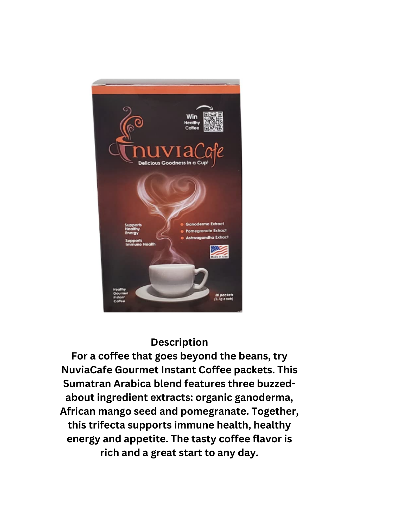 Nuvia Healthy Gourmet Instant Coffee w/ Organic Ganoderma