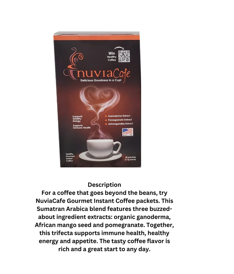 Nuvia Healthy Gourmet Instant Coffee w/ Organic Ganoderma